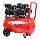 Air Compressor Electric 50L Litre 2HP 1500w Silent Portable Oil Free 8bar 116psi 11CFM Workshop Garage 230v 3 Pin 13amp UK Plug Red Low Noise 39kg