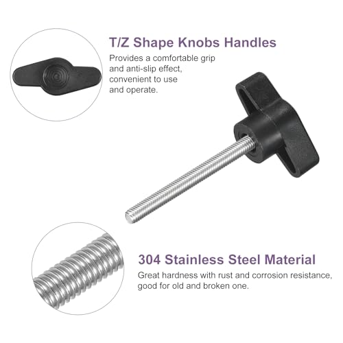 QUARKZMAN 4 Stück T-Flügelschraube mit Griffen Rändelschrauben, M5 x 50mm Männliche Schraube Knopf 304 Edelstahl Rändelschraube Daumenschrauben-Griff 36mm Durchmesser, Schwarz