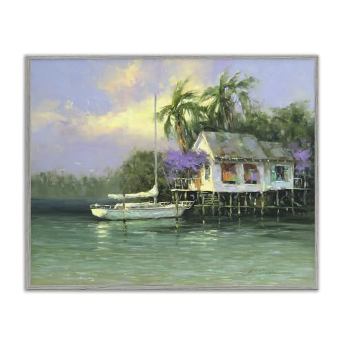 Ocean Pier Palm Trees Coastal Escape, 16 x 20 Inch Framed Giclée Print