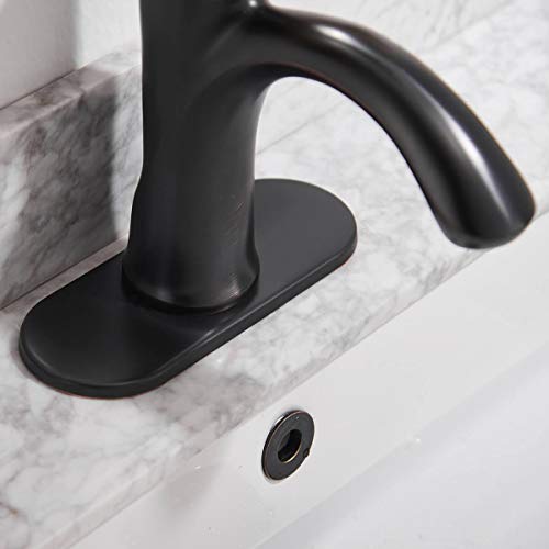 Homevacious Bathroom Sink Faucet Single Handle Oil Rubbed Bronze Bath Stream Lavatory Vanity One Hole Lever Basin Mixer Tap Deck Mount Low-Arc Long Spout Commercial Supply Hose Lead-Free #TOP7