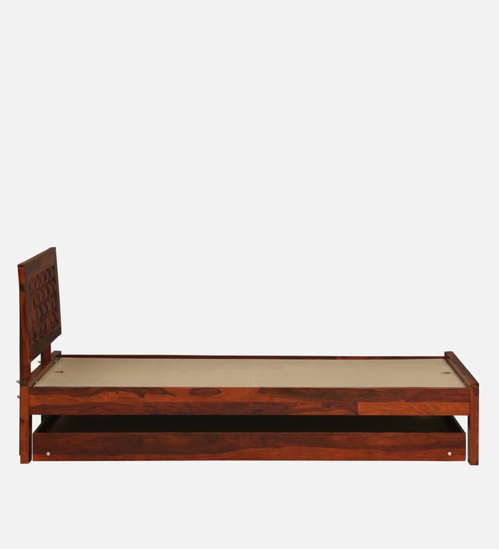 Image of Solid Sheesham Wood Woodora Single Size Trundle Bed with 1 Extra Pullout Bed | Wooden Single Bed Cot Palang Furniture for Bedroom Living Room Home and Hotel (Honey Oak Finish)