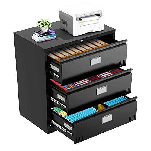 Lateral File Cabinet With Lock, 3 Drawer Large Vertical Filing Cabinet，Metal Storage File Cabinet For Home Office, Lockable Storage Lateral Filing Cabinet For Hanging Files Letter/Legal/F4/A4 Size #TOP1
