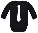  sportlich festlicher Style Schlips Strampler Bio Baby Body Bodysuit Langarm Jungen Mädchen Krawatte weiß, Größe: 3-6 Monate,Black