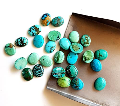 Tibet Turquoise Gemstone Smooth Cabochons | Flat Back Oval Cabs 10 Pieces Size 8X10 Mm Approx. Cabochons For Jewelry Making [Gsku-37] #TOP3