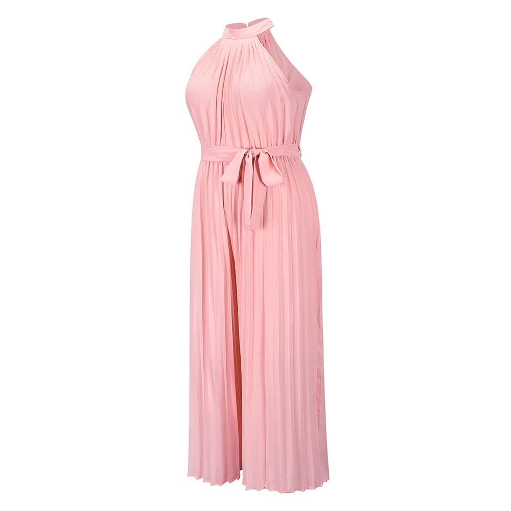 Monos Sexys Sin Mangas con Cuello Halter para Mujer, De Gasa Negra, con Rayas Plisadas, Cinturón, Pierna Ancha, Mono Palazzo, Elegante Mono De Verano De Una Pieza, Traje De Fiesta para Bo