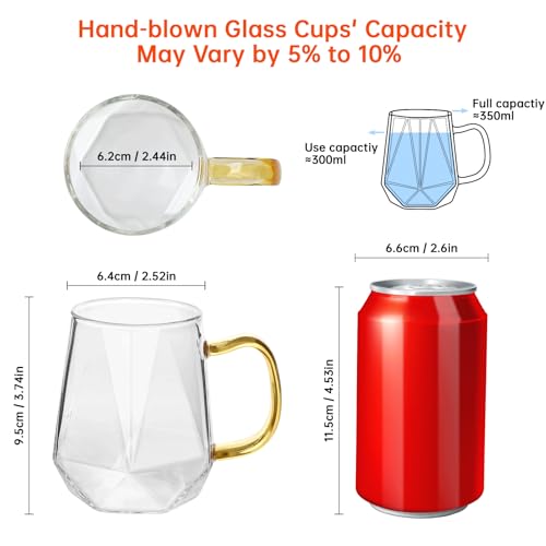 LOOFORE Latte Macchiato Gläser Set 2-teilig, Kaffeegläser 350ml mit Griffen und Löffel, hitzebeständiges Teeglas, Kaffeetassen Glas, Cappuccino Tassen für Kaffee, Eis, Milch, Saft, Tee