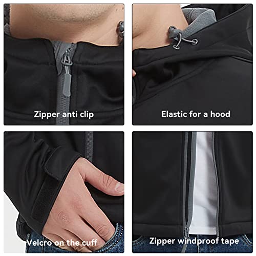 Atlaslava Men's Fleece Lined Softshell Jackets Contrast Color Water Resistant Windbreaker Winter Snow Coat Hooded #TOP4