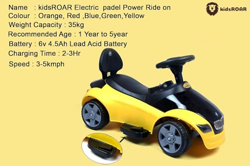 kidsROAR Kids car Battery Operated with USB & Bluetooth Support Music System | Electric Car for Kids Foot Accelerator | Without Remote Control | for 1 Year to 5 Year Kids | Best Gifting Item (Yellow) - Image 6