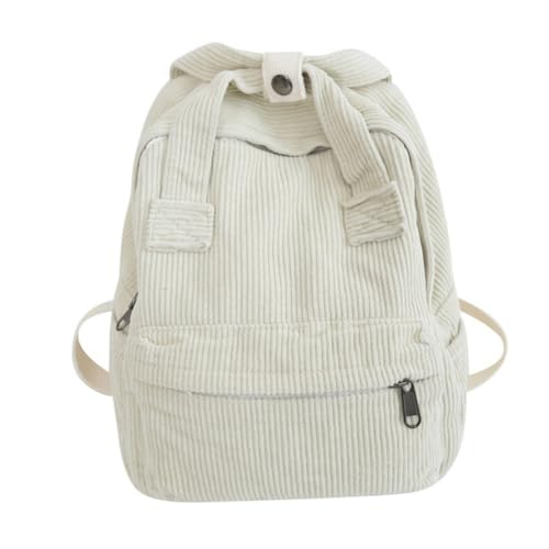 MaxxCloud Vintage Corduroy Backpack Tote Satchel Hiking Knapsack Canvas Backpack Travel Bag Handbag Purse Rucksack (640 white)