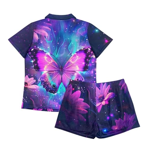 Image of Renewold Women's Short Sleeve Pajama Set Button Down Sleepwear with Notch Collar Soft Lounge Top and Shorts with Pockets