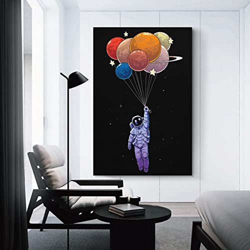 Hayoy Balloon Astronaut, Funny Space Poster, Boys Room Space Decor, Canvas Wall Art Living Room Poster Bedroom Painting 16X24 Inches (Unframed) #TOP2