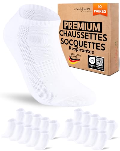 10 Paires Chaussettes Basses Homme 43-46 Socquettes Blanc Courtes Coton Respirant