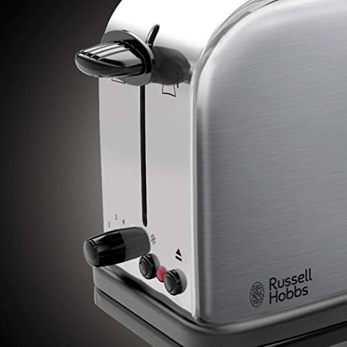 Russell Hobbs Tostadora Adventure - 1 Ranura Larga y Ancha, Tostador para 2 Rebanadas, Bandeja Recogemigas, Calientapanecillos, Funci&oacute;n Descongelar, Acero Inoxidable, Plata - 21396-56