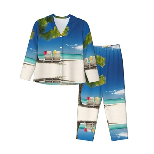 Pyjama 2 pièces manches longues à motifs palmiers de plage