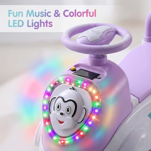 Image of Kids Ride-On Push Car with LED Lights & Steering Wheel - Toddler Ride On Toy Car with Music, Storage Seat & Backrest, Indoor Outdoor Ride Toy for Boys & Girls (Ages 1.5-3)