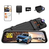 WOLFBOX M40 10” Rückfahrkamera Spiegel, 4K+1080P Dashcam Auto Vorne Hinten, Spiegel Dashcam mit ADAS/BSD, Sprachsteuerung,Inklusive 64GB Karte, Wi-Fi & GPS