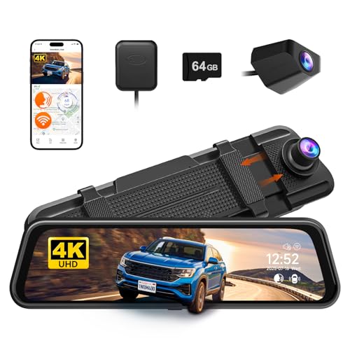 WOLFBOX M40 10” Rückfahrkamera Spiegel, 4K+1080P Dashcam Auto Vorne Hinten, Spiegel Dashcam mit ADAS/BSD, Sprachsteuerung,Inklusive 64GB Karte, Wi-Fi & GPS