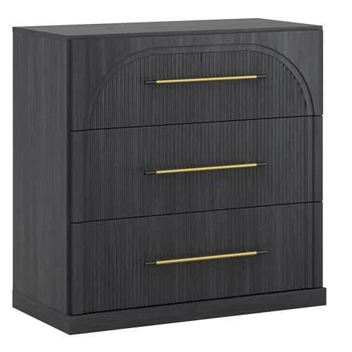 BELLEZE Bookcase with 3 Drawers, Set of 3 Modern Book Shelf with Adjustable Shelves and Metal Handle, Wood Bookshelves for Living Room Office Entryway (Ebony) - Thumbnail 6