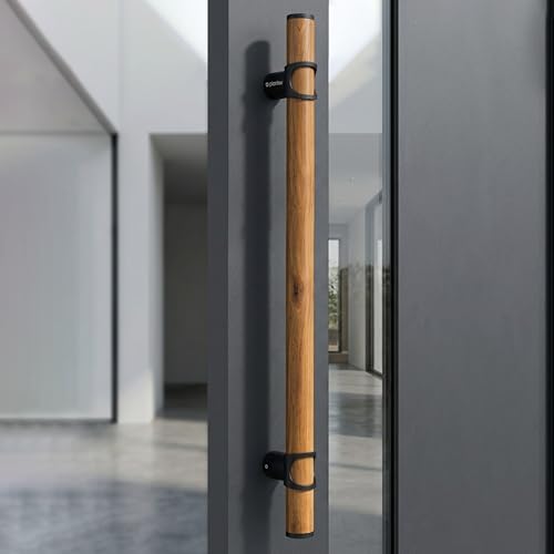 Image of Plantex 18 Inch Main Door Handle /Stainless Steel & Wooden Door Handle /Pull-Push Handle for Door /Office & Hotel - Pack of 1 (DTMD-428, Black & Wood)
