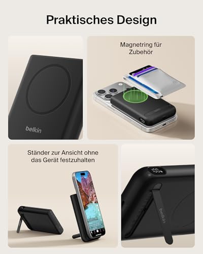 Belkin BoostCharge 10000mAh Magnetische Power Bank mit Ständer – Schwarz – Ansicht 3
