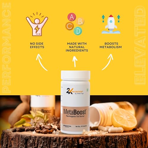 Image of 2X Nutrition MetaBoost, natural and thermogenic fat loss solution | Fat Burner for both men & women | No Side Effects, Energy & Metabolism - Pack of 30 Capsules