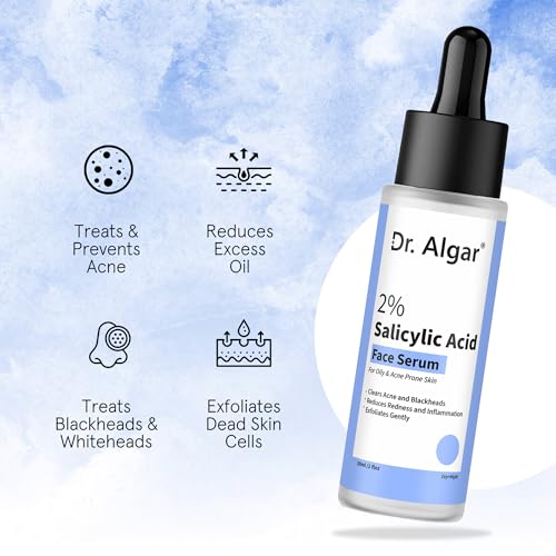 Image of Dr. Algar Anti-Acne 2% Salicylic Acid Face Serum for All Skin Types 30 ml | Reduces Blackheads,Oiliness, Excess Oil & Bumpy Texture | BHA Based Exfoliant
