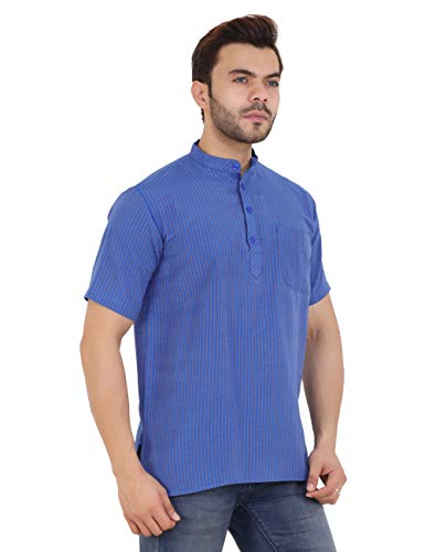Image of LATEST CHIKAN Men's Cotton Regular Striped Short Kurta Half Sleeves - NP-SK-PNT