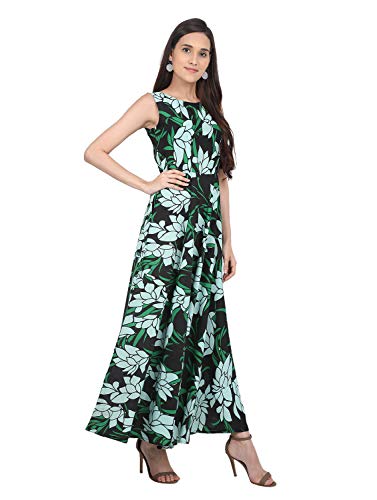 Image of RUDRAKRITI Women Crepe fit and flary Maxi Dress