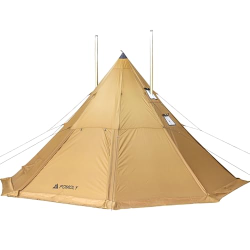POMOLY Tipi Tent Camping Hot Tent, Bromance 70 Pyramid Stove Tent for 2-4 Person Hiking Hunting with 3 Stove Jacks (with Inner Tent)