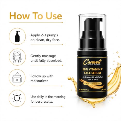 Image of 20% Vitamin C Face Serum with 5% Niacinamide, 1% Hyaluronic Acid, 0.5% Ferulic Acid & 0.1% Vitamin E | Advanced Brightening Serum for Glowing Skin, Dark Spots Appearance, Uneven Tone, Fine Lines & Radiance | 10 ml