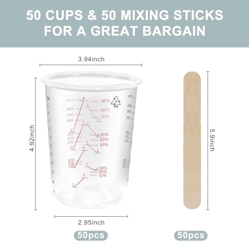 Set de 50 vasos medidores de 600 ml con palitos de madera miniatura 2