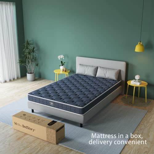 BedStory Mattress, Single Mattress High-density Foam Bonnell Spring Hybrid Mattress Breathable Mattress with Fire Resistant Medium Firm Mattress in a Box, Gray 90x190x14cm