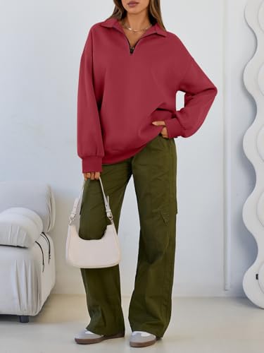 Image of Trendy Queen Women's Oversized Half Zip Fleece Sweatshirts-Cozy Pullover, Sweaters for Fall Winter