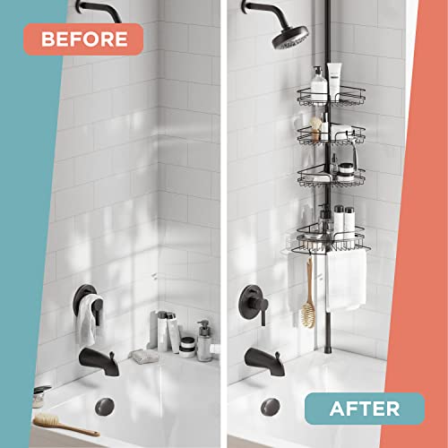 Zenna Home Rust-Resistant Corner Shower Caddy For Bathroom, 4 Adjustable Shelves With Towel Bar And Hooks, With Tension Pole, For Bath And Shower Storage, 60-97 Inch, Bronze #TOP3