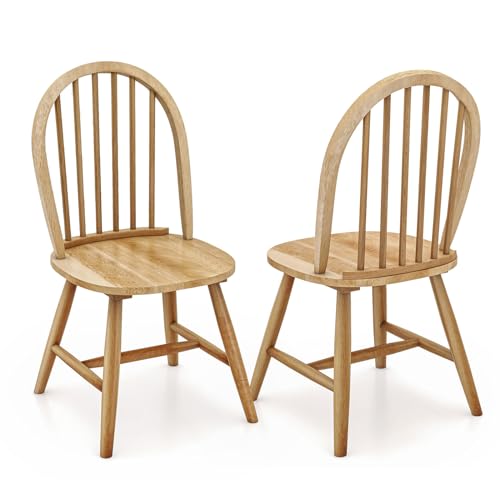 Safeplus 18" Oak Dining Chairs Set of 2, Wood Windsor Chair with Spindle Back for Country Farmhouse Kitchen Island