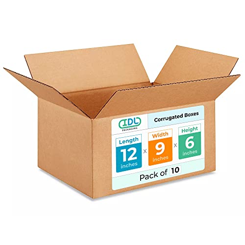 Medium Moving &amp; Shipping Boxes 12x9x6 inches (10-Pack) - Extra Strength 200 lb vs Regular - Corrugated Packing Boxes for Moving Medium Volume - Strong Packaging Box - Carton Box by IDL Packaging