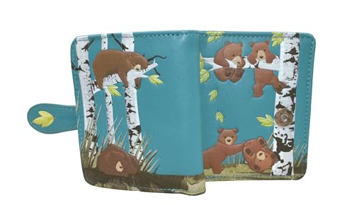 Shag Wear Bear Family Small Wallet for Women and Teen Girls Vegan Faux Leather Teal 4.5