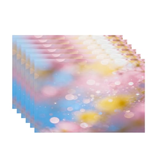 Batmerry Pastel Rainbow Linen Placemats Set of 6, Glitter Stars Marble Galaxy Clouds Washable Table Mats for Kitchen Table Thickened Heat Insulation Dining Set Indoor Outdoor 12X18 in