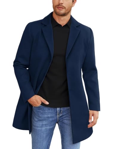 Image of COOFANDY Winter Trench Coat Long Suit Coat Men Wool Overcoat Classic Warm Dress Coats Men Business Overcoats Navy Jacket
