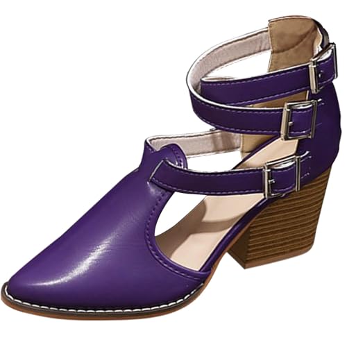Sandales d'été pour femme à talon épais bout pointu et boucle de ceinture tendance