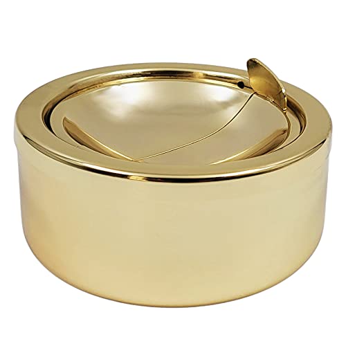 Gold Classic Metal Ashtray with a Lid for Cigarettes - Windproof Outdoor Ashtrays Can Patio Outdoor Indoor Decorative Fancy Ash Tray