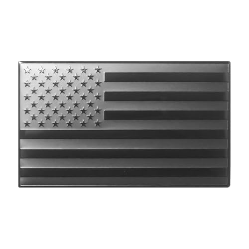 Image of 2 Pack 3D Metal Black American Flag Sticker for Car，Embossed Black 5 inch x 3 inch Patriotic American Flag Decals for Trucks，Compatible with Jeep, Trucks, RV, SUV and More（ Matte Black）