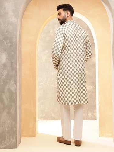 Sojanya (Since 1958 Men'S Cotton Rayon Embroidered Sequinned Kurta With White Pyjama4
