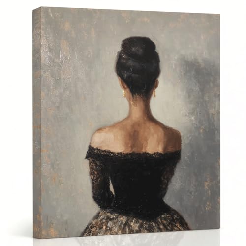 Elegant Portrait Oil Painting Wall Art, Woman Back View in