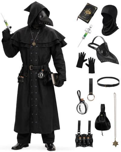 Image of Adult Plague Doctor Costume Set for Men Renaissance Medieval Costumes with Accessories for Halloween Cosplay