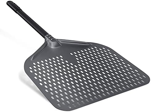 NUTUNI Perforated Pizza Peel, 14" x 16" Professional Anodized Aluminum Pizza Turning Peel, Commercial Pizza Paddle, 34" Overall