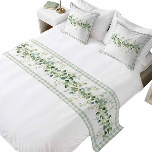 Eucalyptus Leaf Queen Size Bed Runner and 2 Pillowcase Set