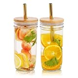 VIKEYHOME Bubble Tea Cups 2 Pack 24 oz, Reusable Wide Mason Mouth Smoothie Cups, Iced Coffee Cups Wi