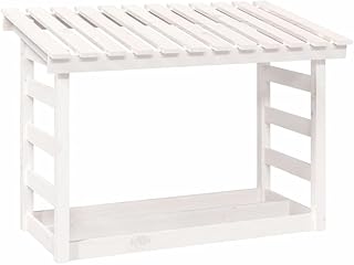 Generico Kangqiling 822443 - Cesta para leña de 108 x 64,5 x 78 cm, de madera maciza de pino, color blanco