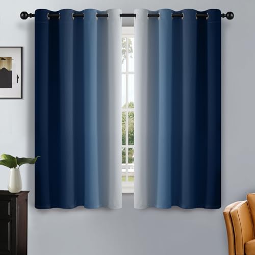 Image of SimpleHome Ombre Blue to Grey White Curtains for Living Room 52Wx54L | Room Darkening Curtains for Bedroom,Gradient Light Blocking Curtain,Thermal Insulated Grommet Window Drapes,2 Panels,54 Inch